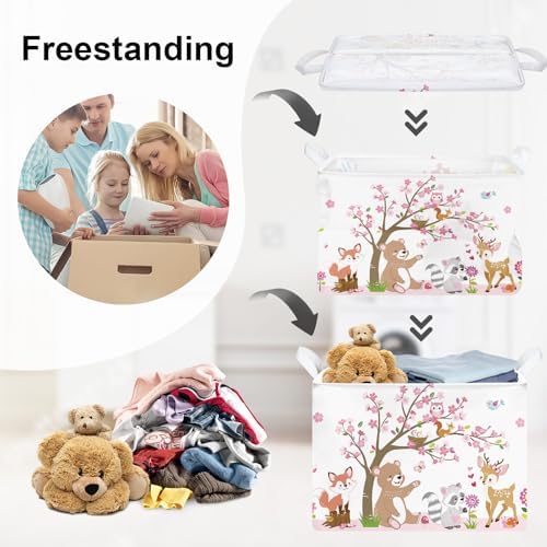 Forest Animals Laundry Hamper Woodland Tree Large Storage Basket Parents - Image 3