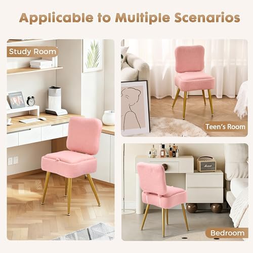 Pink Vanity Storage Chair with Back, Teddy Fleece Vanity Stool - Image 5