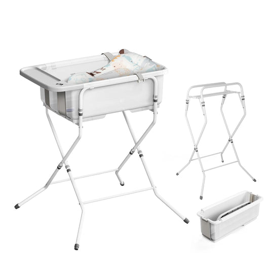 Collapsible Baby Bathtub with Stand - Large Capacity Baby Bath Tub with Thermometer & Soft Cushion | Portable Travel Newborn Infant Bathtub | Foldable Toddler Bathtub for Baby 0 to 36 Months