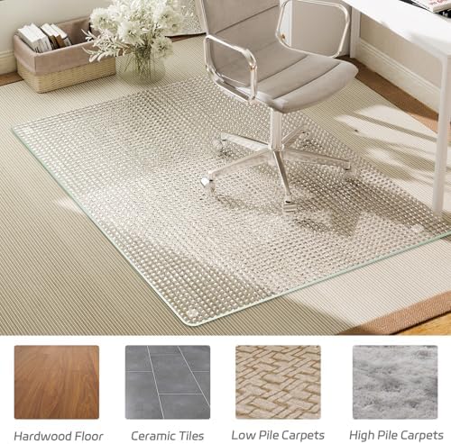 GLSLAND 46"x55" Tempered Glass Chair Mat – Checkered Patterned Desk Mats - Image 6