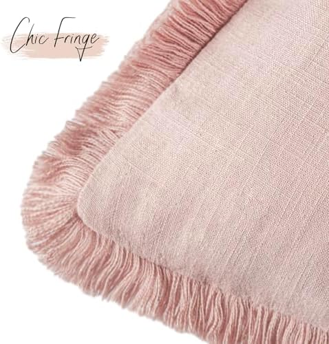 Foindtower Decorative Linen Fringe Throw Pillow Covers 24×24 Light Pink - Image 3