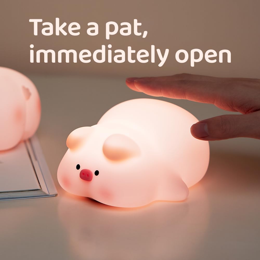 Night Light for Kids, Pink，3 Modes Squishy Piggy Night Lamp, Rechargeable LED Touch Cute Pig Lamp, Food Grade Silicone, for Nursery Baby Room, Best Gifts