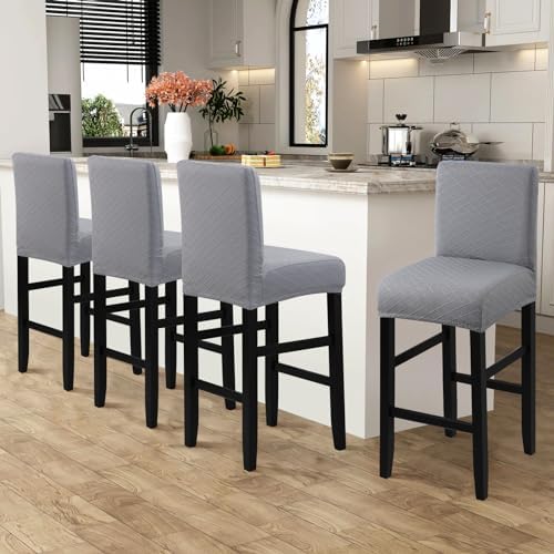 Fuloon Waterproof Barstool Covers Chair Slipcovers, Light Grey, 4 Pack - Image 2