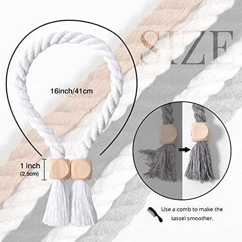 NICEEC 2 Pack Wooden Cube Magnetic Curtain Tiebacks Boho Home Decor Drape Tie - Image 4