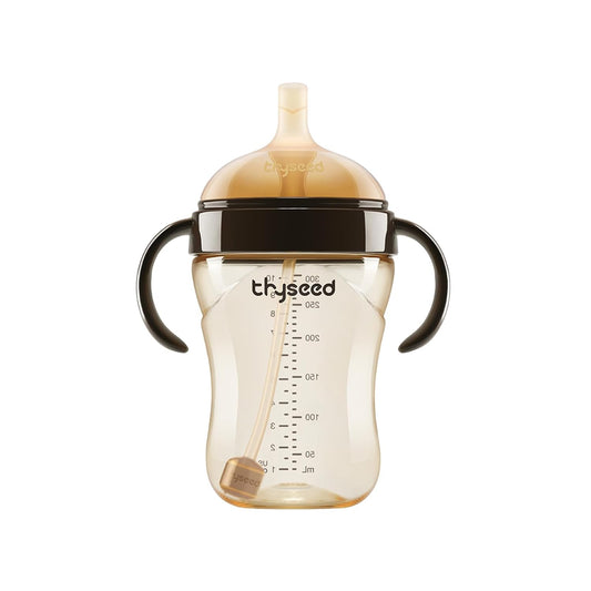 PPSU Weighted Straw Cup with Handles Toddlers Transition Bottles to Sippy Cups No Spill Learner Milk Water Baby Bottle Soft Silicone Spout Dishwasher Safe BPA Free 6+ Months 10oz/300mL 1 Pack