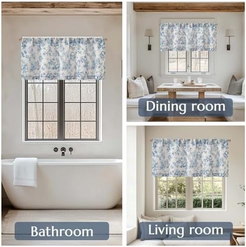 Vangao Floral Valances for Windows Eden Blue W50 X 18L 1 Panel - Image 6