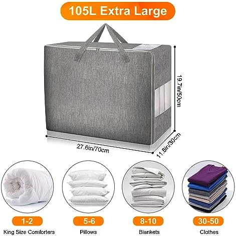 3 Pack 105L Comforter Storage Bags, Extra Large Bedding Storage Bags - Image 2
