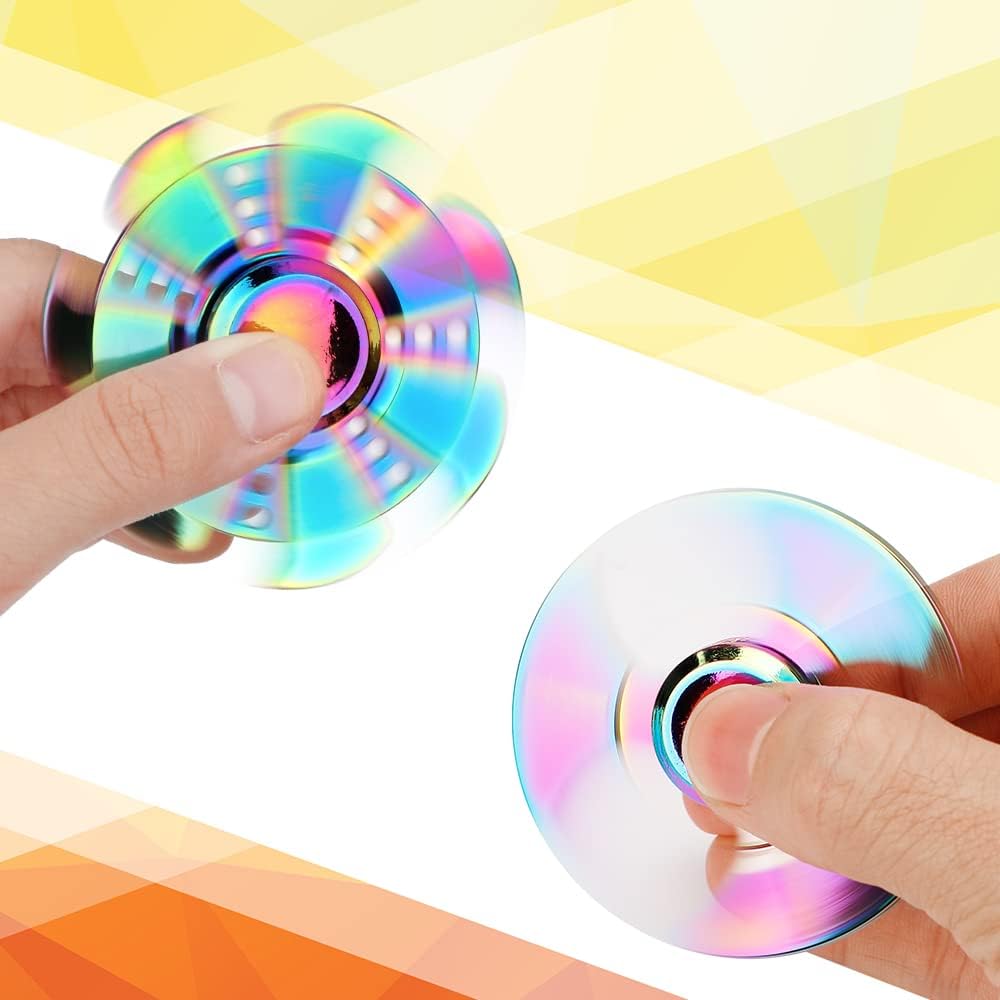 7 Pack Rainbow Fidget Spinners Pack Stress Relief Toys for Kids Adults, Finger Hand Spinner Metal Fidget Bulk Set Desk Toy for Anti-Anxiety Focus, Cool Small Gadget Novelty Gifts Party Favor