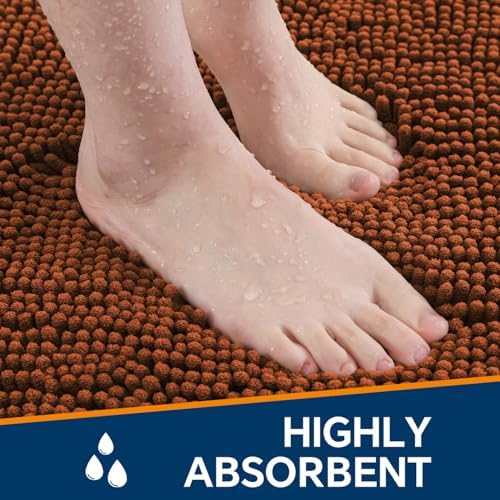 Chenille Bathroom Rug 17"x24" Rust, Non-Slip Plush Bath Mat - Image 4