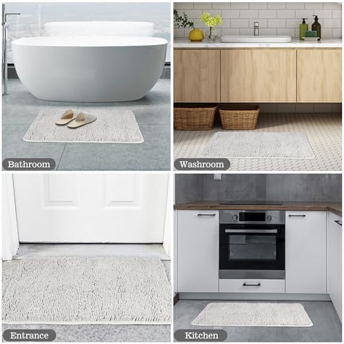 Yeaban Chenille Light Gray Bathroom Rug 17"x24", Non-Slip Rubber Backing - Image 5