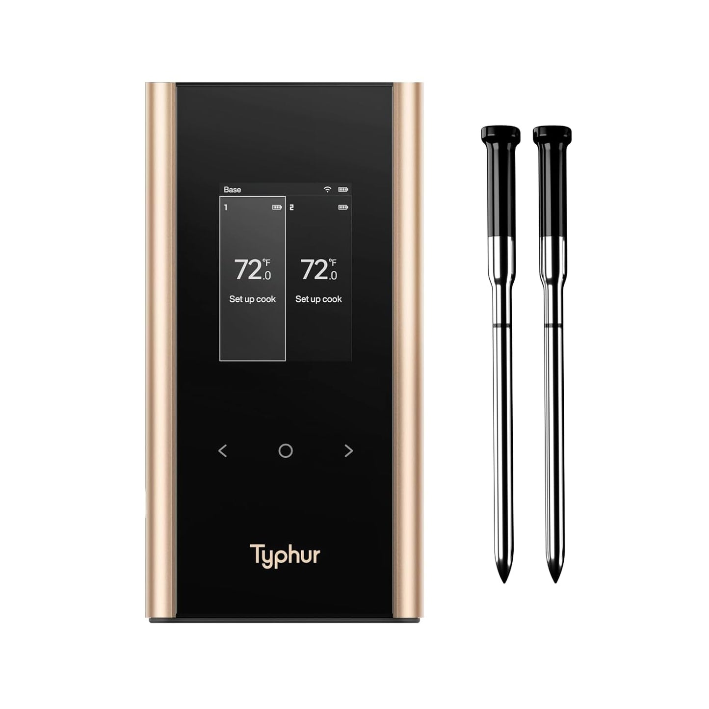 Sync Gold Wireless WiFi Meat Thermometer | 2 Slim Probes | 10x Stronger Signal Than Bluetooth | Reliable Readings Through Kamado Grill, BBQ, Oven, Smoker | Easy-to-Use Base