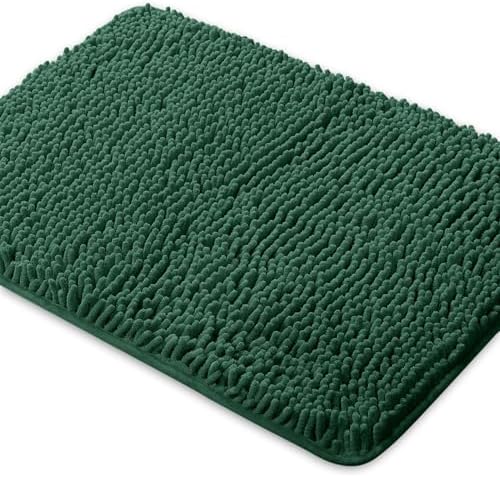 Yeaban Chenille Dark Green Bathroom Rug 20"x32", Non-Slip Rubber Backing by Yeaban