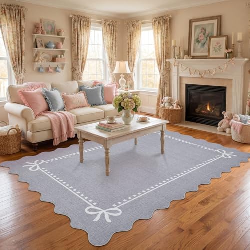 Garvee Scalloped Bow Rug Grey Washable Solid 3x5 Area Rugs - Image 4