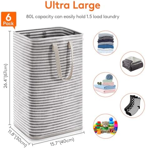 Lifewit 80L Large Laundry Baskets, 6 Pack, Reinforced Handles - Image 3
