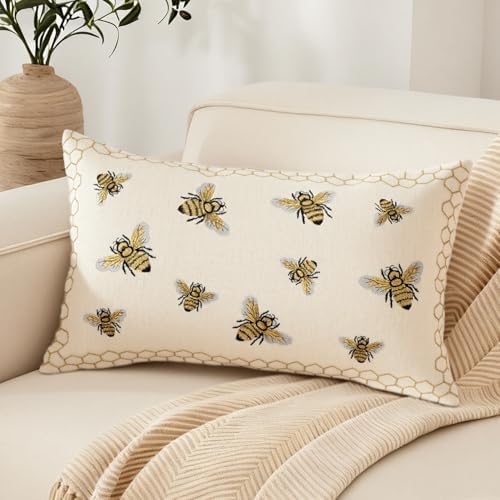 Honeycomb Throw Pillow Cover 12x 20, Bee Farmhouse Home Decor by RinRinfam