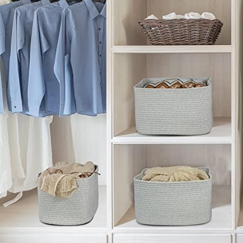 XUANGUO Woven Cotton Rope Storage Baskets 15x10x9.3" 3 Pack Grey - Image 6