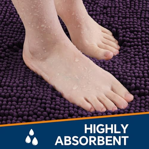 Chenille Bathroom Rug 24"x36" Plum, Non-Slip Plush Bath Mat - Image 4