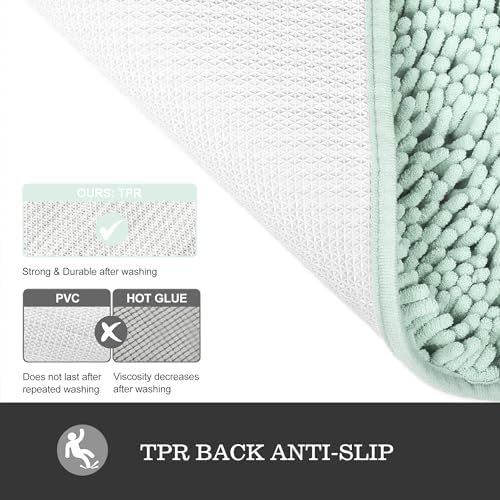 Yeaban Chenille Spa Blue Bathroom Rug 36"x60", Non-Slip Rubber Backing - Image 3