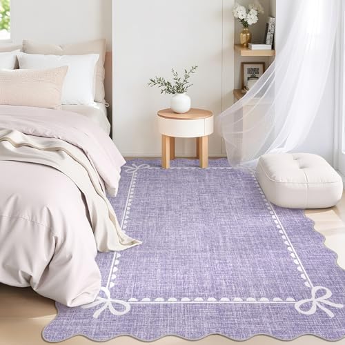 GarveeHome Scalloped Bow Rug 4x6 Washable Purple Rugs - Image 2