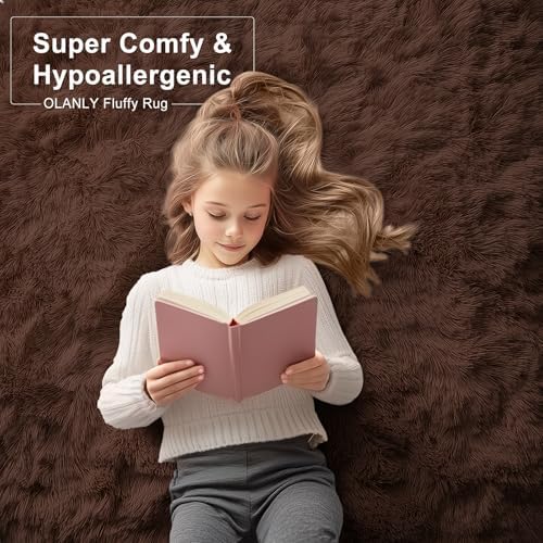 OLANLY 2x2 Machine Washable Small Rug, Soft Fluffy Shaggy Throw Rug - Image 6