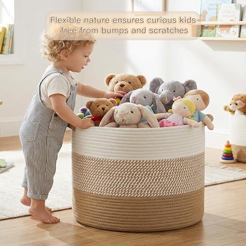 Artfeel 70L Large Cotton Rope Basket, Decorative Woven Blanket Storage - Image 3