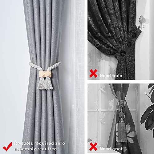 NICEEC 4 Pack Wooden Polyhedron Magnetic Curtain Tiebacks Boho Home Decor Drape - Image 2