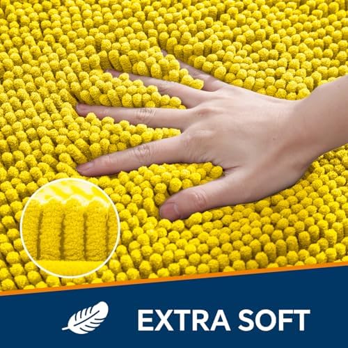 Chenille Bathroom Rug 36"x60" Yellow, Large Plush Bath Mat - Image 3