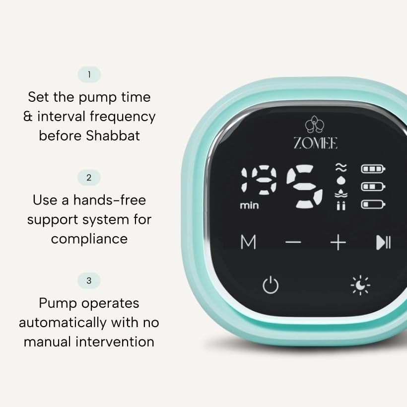 Zomee Z2 Double Electric Breast Pump - Shabbat Mode Edition - Portable, Hands Free Pumping Hospital Grade Wearable Breast Pump Including; Black Bamboo Pumping Bra (Large)