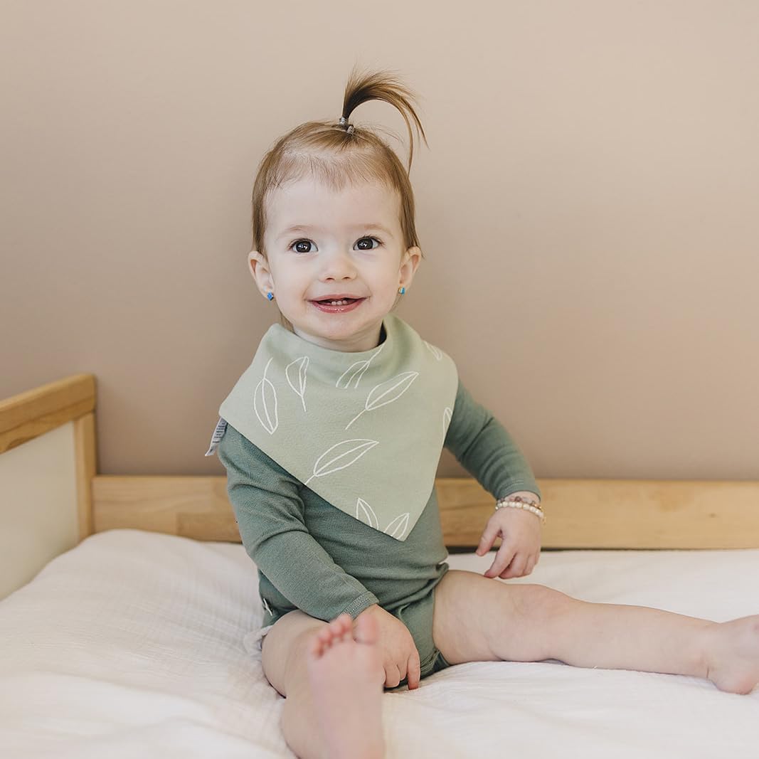 Woolino Merino Wool Baby Bibs - Highly Absorbent Bandana Bib with Cotton Outer Layer and Merino Wool Inner Layer - Pack of 2