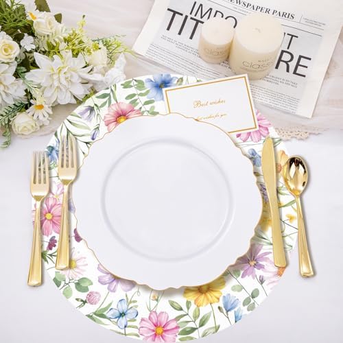 Watercolor Wildflower Wreath Paper Placemats - Image 4