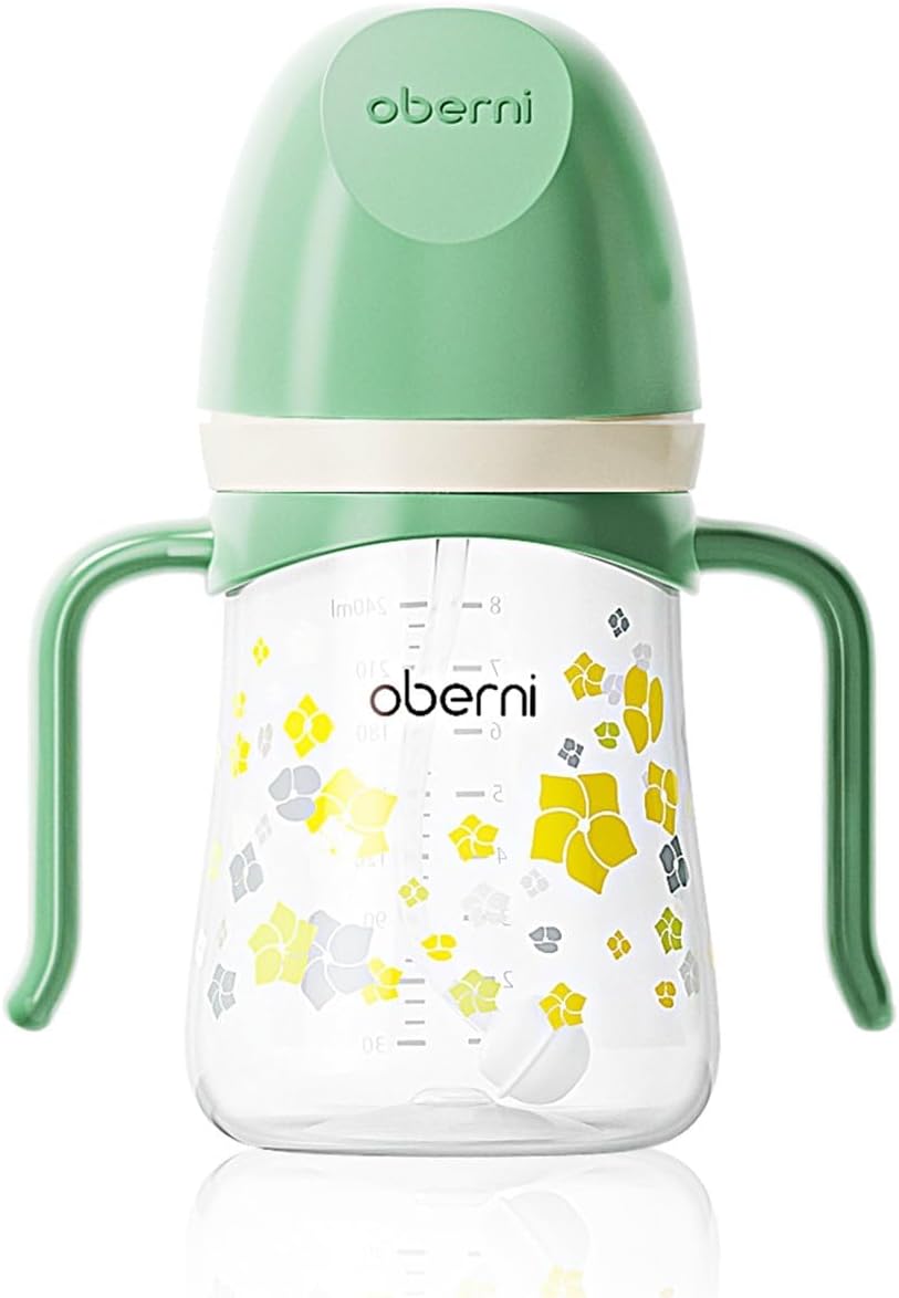 Toddler Sippy Cup 10oz, Weighted Straw Baby Drinking Water Bottle with Valved Spout for 6+ Months, 300ml/Green/1Pack