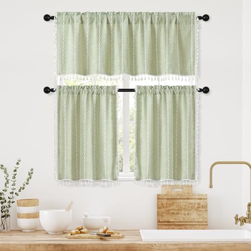 MitoVilla 2 Panels Boho Kitchen Short Curtains, Modern Farmhouse Cafe Curtains - Image 5