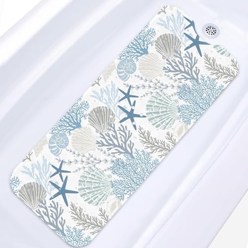 Bath Mat for Tub, Sea Shells, 40 X 16 Inch, for Bathtub by Britown