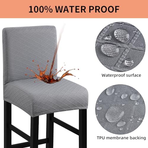 Fuloon Waterproof Barstool Covers Chair Slipcovers, Light Grey, 4 Pack - Image 3