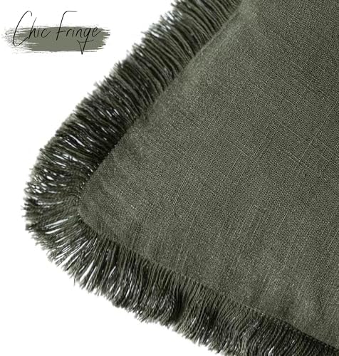 Foindtower Decorative Linen Fringe Throw Pillow Covers 24×24 Dark Green - Image 3