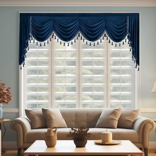 StangH Extra Wide Navy Blue Velvet Curtain Valance W110 inches, 1 Panel by StangH