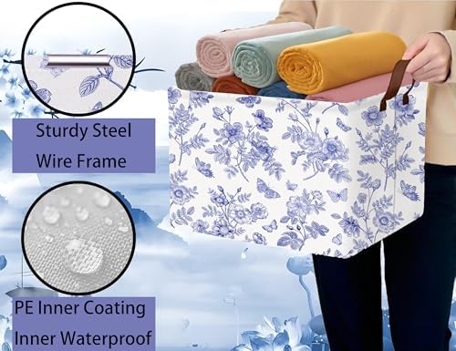 Large Blue Chinoiserie Willow Butterfly Decor Basket Collapsible Storage Bin - Image 3