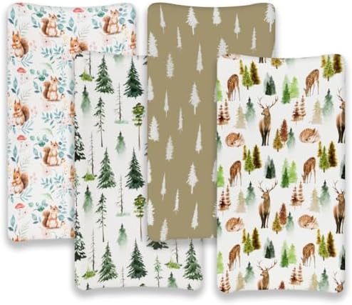 4 Pack Changing Pad Covers Woodland Forest Animals Wood Neutral Unisex Fitted - Image 6