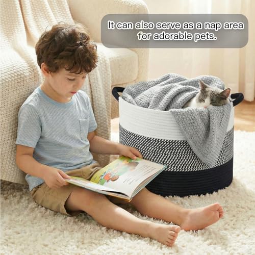 Artfeel 70L Large Cotton Rope Basket, Decorative Woven Blanket Storage - Image 3