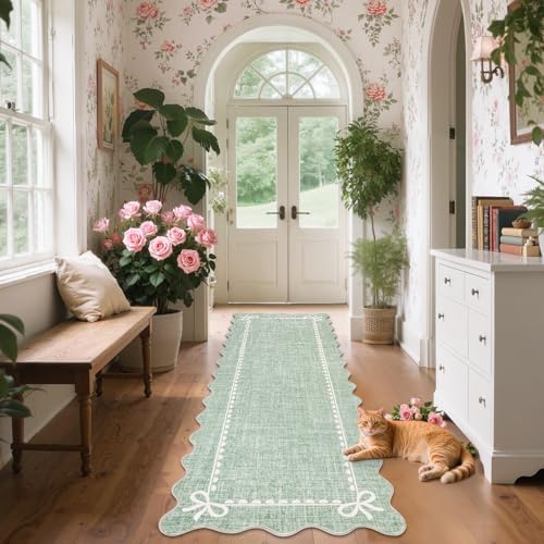 GarveeHome Scalloped Hallway Runner Rug 2x6 Non Slip Sage Green Rugs - Image 3