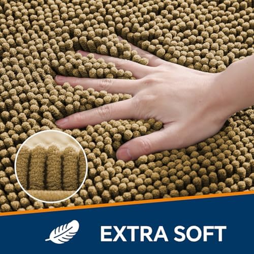 Chenille Bathroom Rug 36"x60" Tan, Large Plush Bath Mat - Image 3