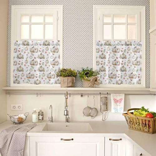 Vandarllin Fall Floral Leaves Kitchen Curtains and Valances Set, Thanksgiving - Image 4