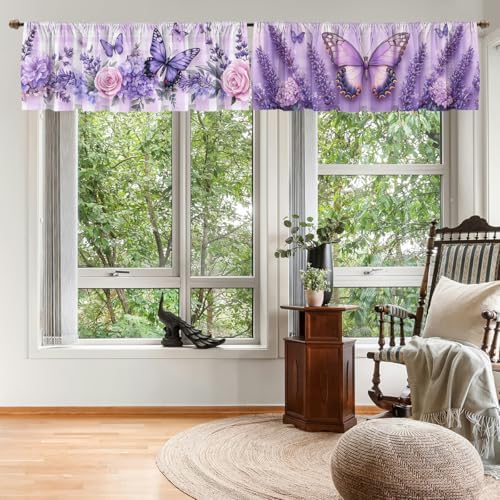 Lavender Valance Curtain for Windows 2 Pack Flowers Butterfly Gingham - Image 7