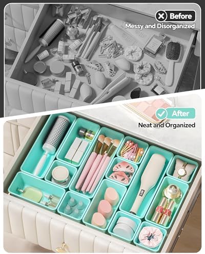 Canfanni 13 Pack Plastic Drawer Organizers Set, 3 Sizes Desk Drawer Organizer - Image 4