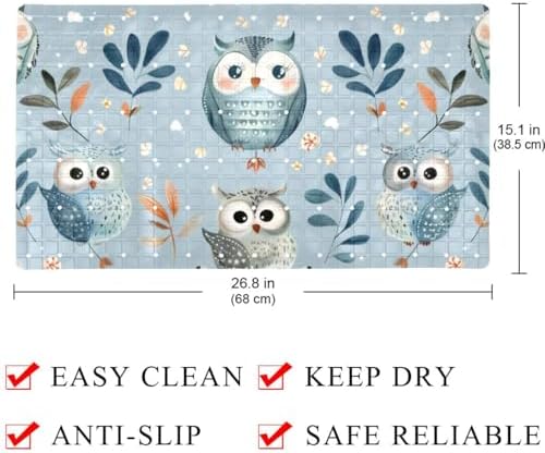 Shower Mat Non Slip, Owls Pattern Leaves Anti Slip Bath Mat - Image 4