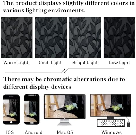 Lecloud Leia Black Sheer Kitchen Curtains 18 Inch Length 2 Pcs, Jacquard Leaf - Image 7