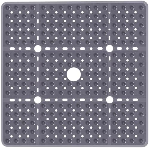 Large Square Shower Mat Bathtub Bath Mat Non Slip Gray 27"x27" by NaolotureHome