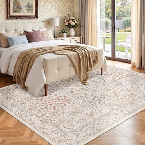 Cream Floral Animal Large 9x12 Rugs - Image 4