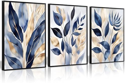 Lhoiplme Blue Botanical Wall Art Abstract Leaf Canvas Prints Decor Modern Plant by Unknown