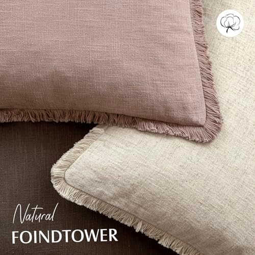 Foindtower Decorative Linen Fringe Throw Pillow Covers 24×24 Dusty Pink - Image 4